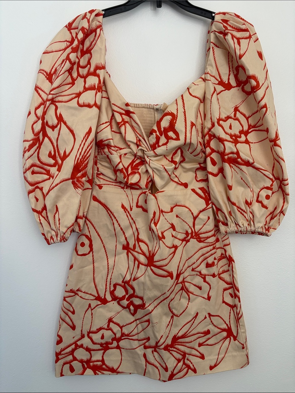 Alexis Cream Dress with Red Accent Floral Trim